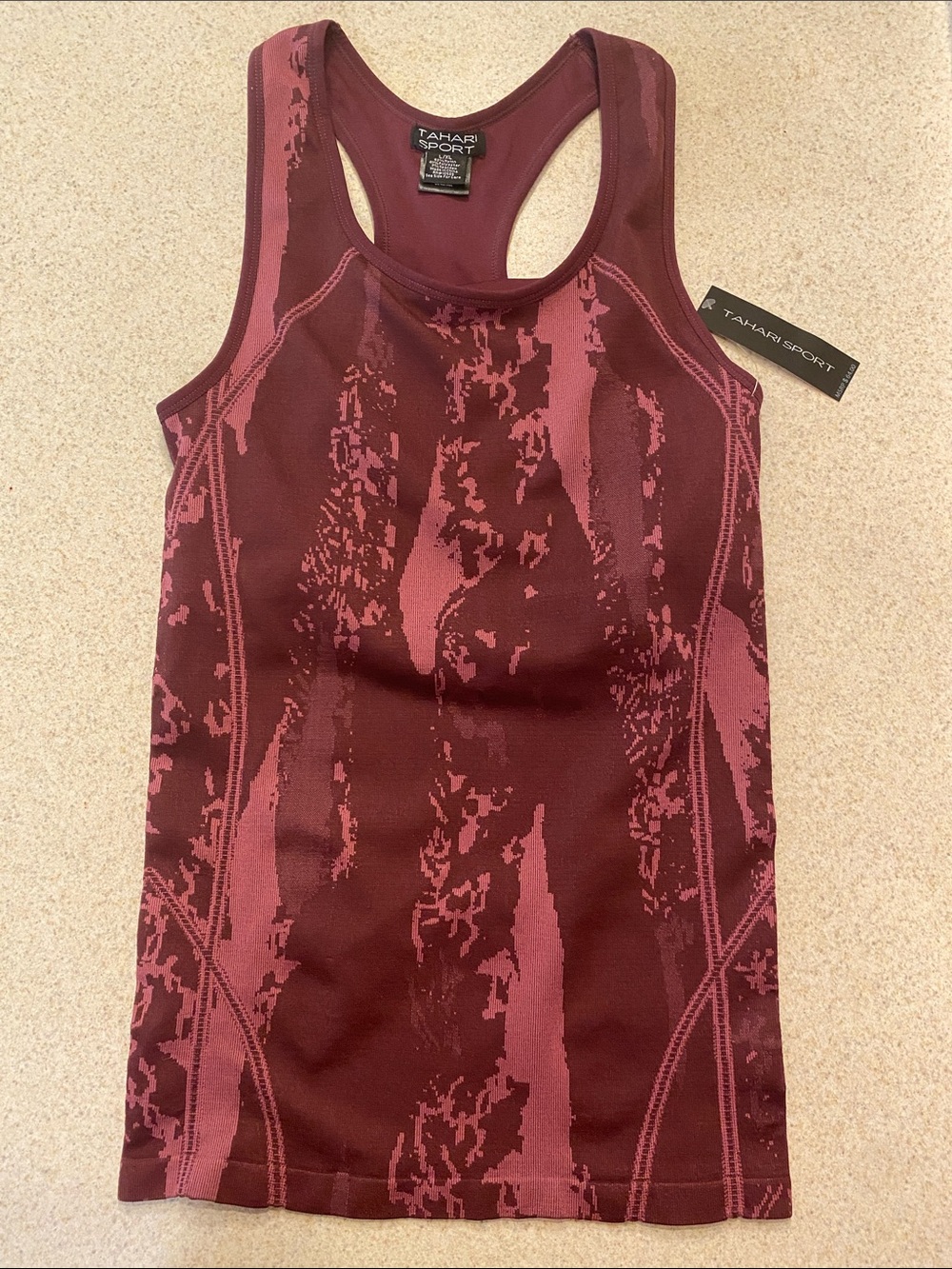 Tahari Sport Racerback Tank Top w/ Built In Bra Sz L/XL Maroon & Pink NWT